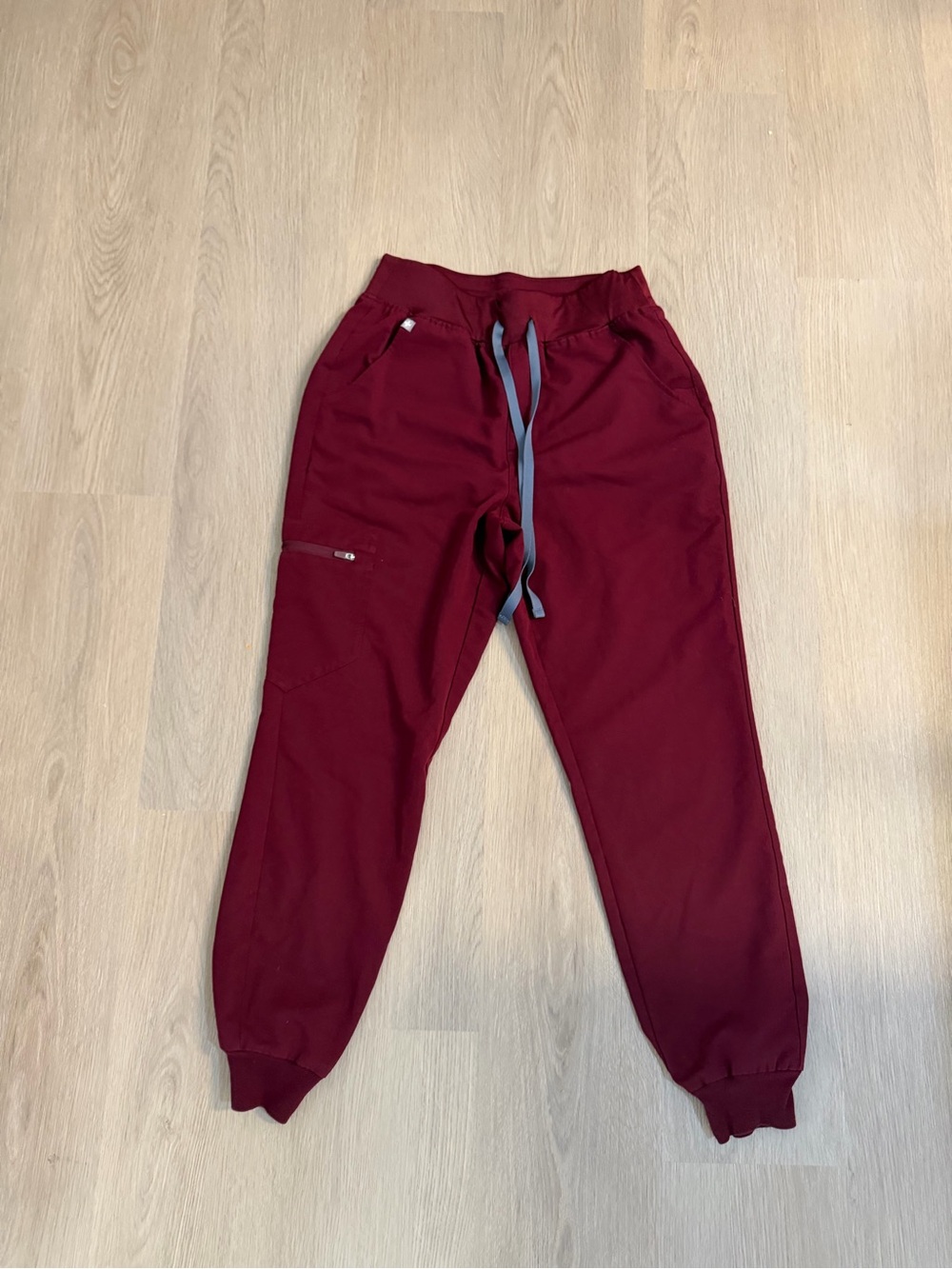 Figs Maroon Track Joggers with Gray Drawstring